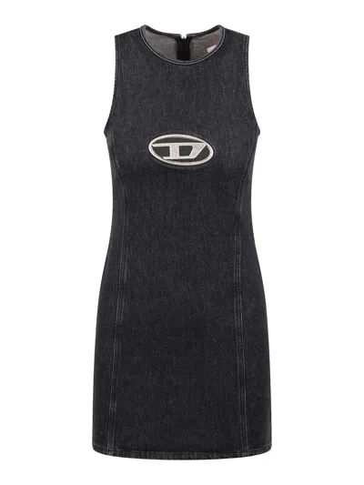 Diesel De-ferriz Logo Mini Dress In Black