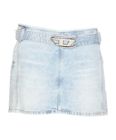DIESEL DIESEL D-BUCKLE BELTED DENIM MINI SKIRT