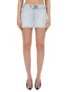 Diesel Denim Mini Skirt With Logo Belt In Denim