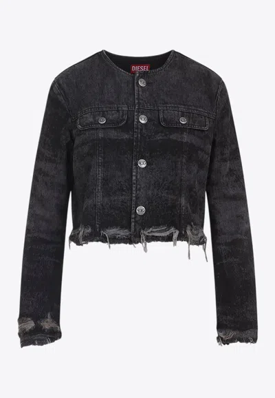Diesel De-graffy Cropped Denim Jacket In Gray
