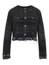 Diesel Grey Jacket With Round Neck And Frayed Edges In Cotton Blend Woman In Black