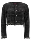 Diesel Grey Jacket With Round Neck And Frayed Edges In Cotton Blend Woman In Black