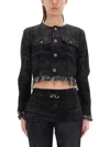 Diesel Jacket In Lasered Cotton-hemp Denim In Black