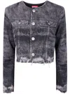 Diesel Women Laser-engraved Cotton-hemp Denim Jacket In Gray