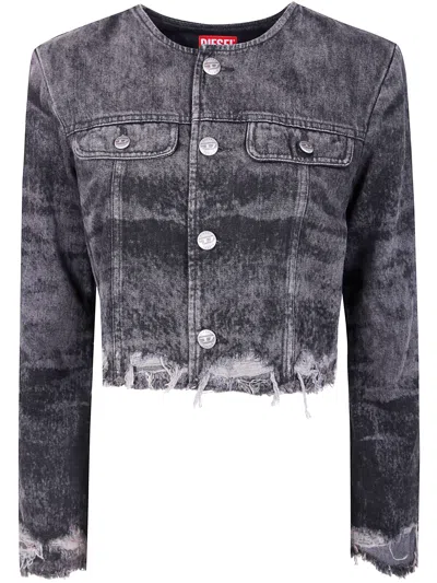 Diesel Women Laser-engraved Cotton-hemp Denim Jacket In Black