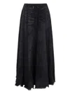 Diesel Full Skirt In Lasered Cotton-hemp Denim In Black