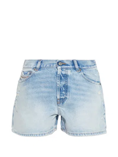 Diesel Denim Shorts Belt Loops Pockets Distressed Detailing In Blue
