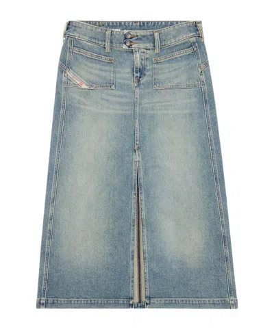 Diesel De-hush Denim Midi Skirt In Gray