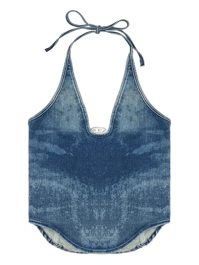 Diesel Halterneck Zip Detail Sleeveless Top In Blue