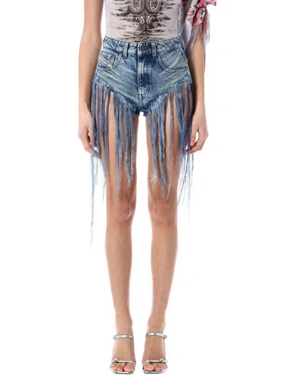 Diesel De-jizz Fringed Denim Shorts In Blue