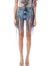 Diesel De-jizz Fringed Denim Shorts In Blue