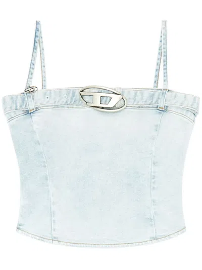 Diesel De-lucy-s Cropped Denim Top In Blue