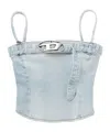 Diesel Denim Cotton Cropped Top Belt In Blue