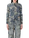 Diesel Broken Denim Cut-out Shirt In Blue