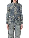 Diesel Broken Denim Cut-out Shirt In Blue