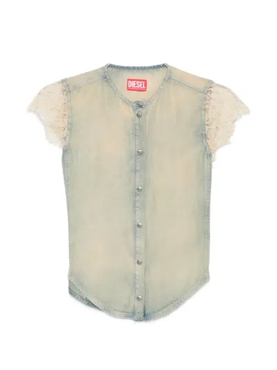Diesel De-malka-s Lace Panelled Button Shirt In Blue