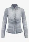 Diesel Shirt In Distressed Honeycomb Denim In Blue