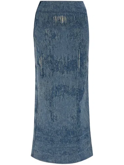 Diesel Skirt In Ultra-destroyed Jacquard Denim In Gray