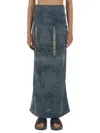 Diesel Megan Distressed High-waisted Long Skirt In Gray