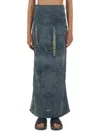 Diesel Megan Distressed High-waisted Long Skirt In Gray