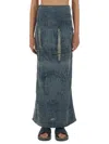 Diesel Megan Distressed High-waisted Long Skirt In Gray