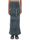 Diesel Megan Distressed High-waisted Long Skirt In Gray
