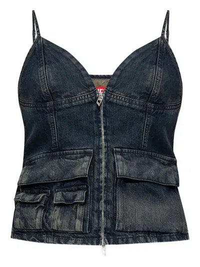 Diesel De-mellis-s Zip-front Flap-pocket Top In Black