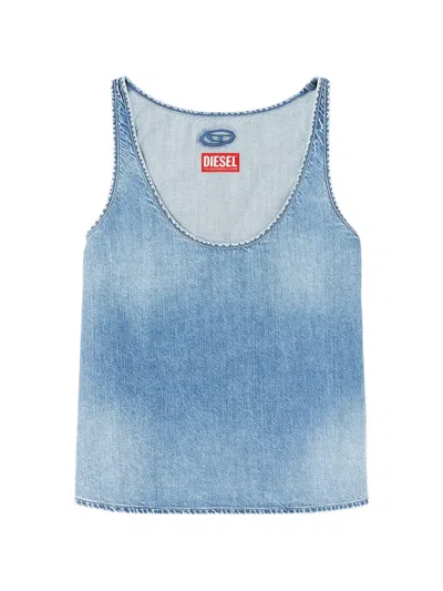 Diesel Top In Lightweight Stonewashed Denim In Blue