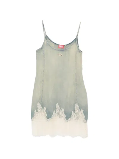 Diesel De-odry-s Lace-trim Mini Dress In Blue