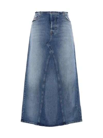 Diesel Stitched Cotton Skirt Back Slit In Navy