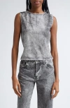 Diesel Distressed Embellished Fitted Sleeveless Top In Gray