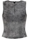 Diesel Distressed Embellished Fitted Sleeveless Top In Grau