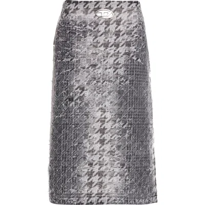 Diesel ® De-rathian-fsh Houndstooth & Prince Of Wales Jacquard Denim Midi Skirt In Black