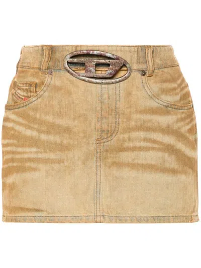 Diesel Denim Skirt With Front Cut-out Detail In Beige