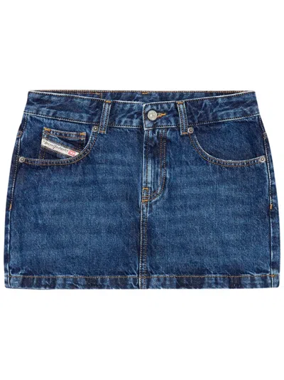 Diesel Logo Detailed Denim Mini Skirt In Light Blue