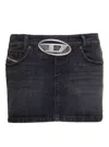 DIESEL 'DE-RON-S2' BLACK MINI-SKIRT WITH OVAL D LOGO BUCKLE AND CUT-OUT IN STRETCH COTTON DENIM WOMAN