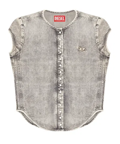 Diesel De-roset-s Buttoned Denim Shirt In Gray