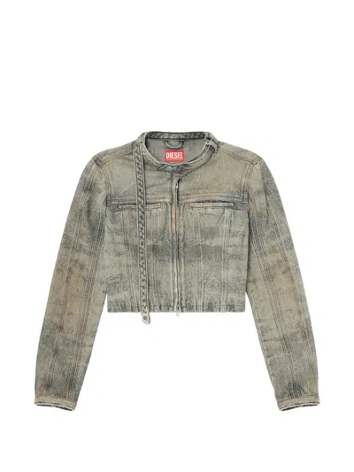 Diesel Cropped Denim Jacket Chest Pockets Long Sleeves In Brown