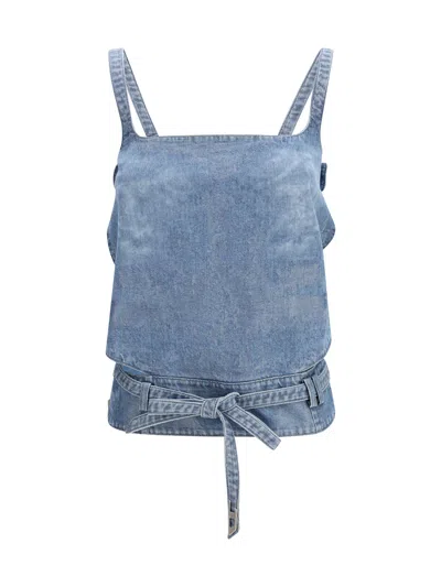 Diesel Light Blue Denim Crop Top With Square Neckline