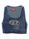 Diesel Denim Crop Top With Jewel Buckle In Azul