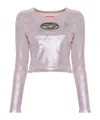 Diesel Stretch Denim Cropped Top With Metallic Finish In Gray