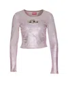 Diesel Stretch Denim Cropped Top With Metallic Finish