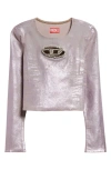 Diesel De-top1-fsd Crystal-embellished Top In Pink Mylar W/ Cabachon