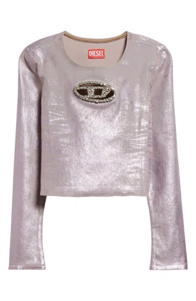 DIESEL DE-TOP1-FSE METALLIC KNIT CROP TOP