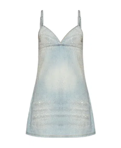 Diesel De-ver-s Crystal Denim Minidress In Blue