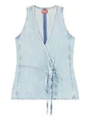 Diesel Wrap Top In Herringbone Denim In Blue