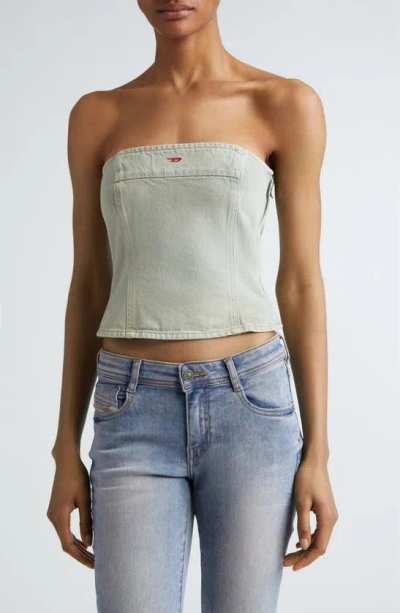 Diesel Bandeau Top In Distressed Denim In Blue