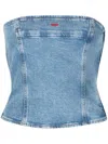 Diesel De-ville Strapless Denim Crop Top In Blue
