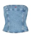 Diesel De-ville Strapless Denim Crop Top In Blue