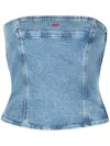 Diesel De-ville Strapless Denim Crop Top In Blue